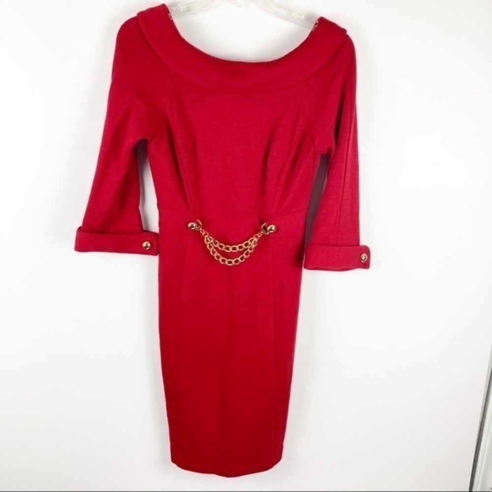 Milly Red Wool Gold Chain Dress Sz Small